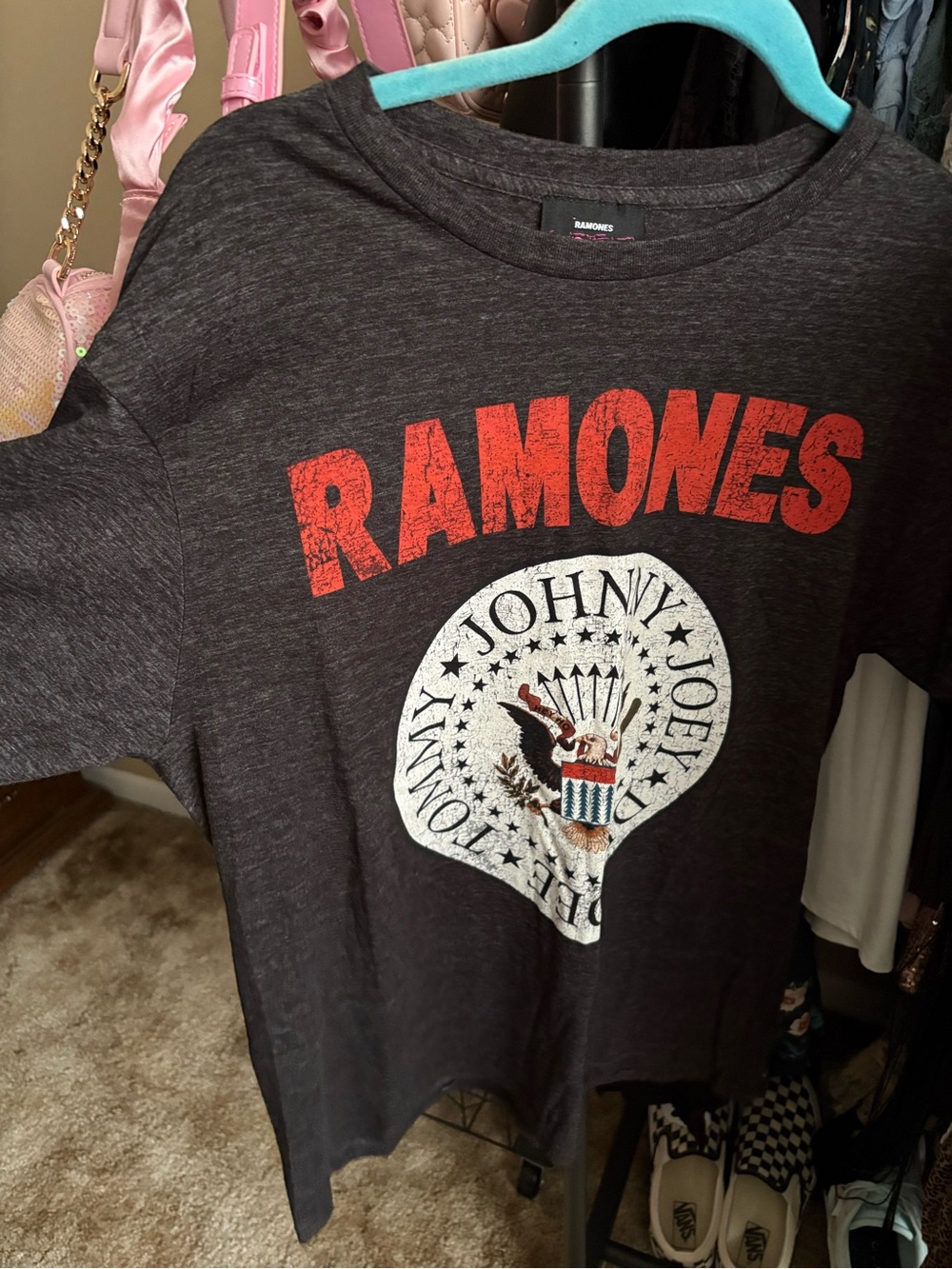 Ramones Graphic Band Tee in Charcoal with Red Lettering